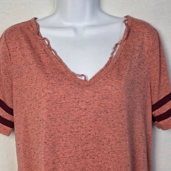 Maurices 24/7 Rust Red Varsity Stripe Tee Women’s L - Picture 2 of 5